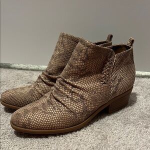 BareTraps Brown Ankle Booties with Snakeskin Texture